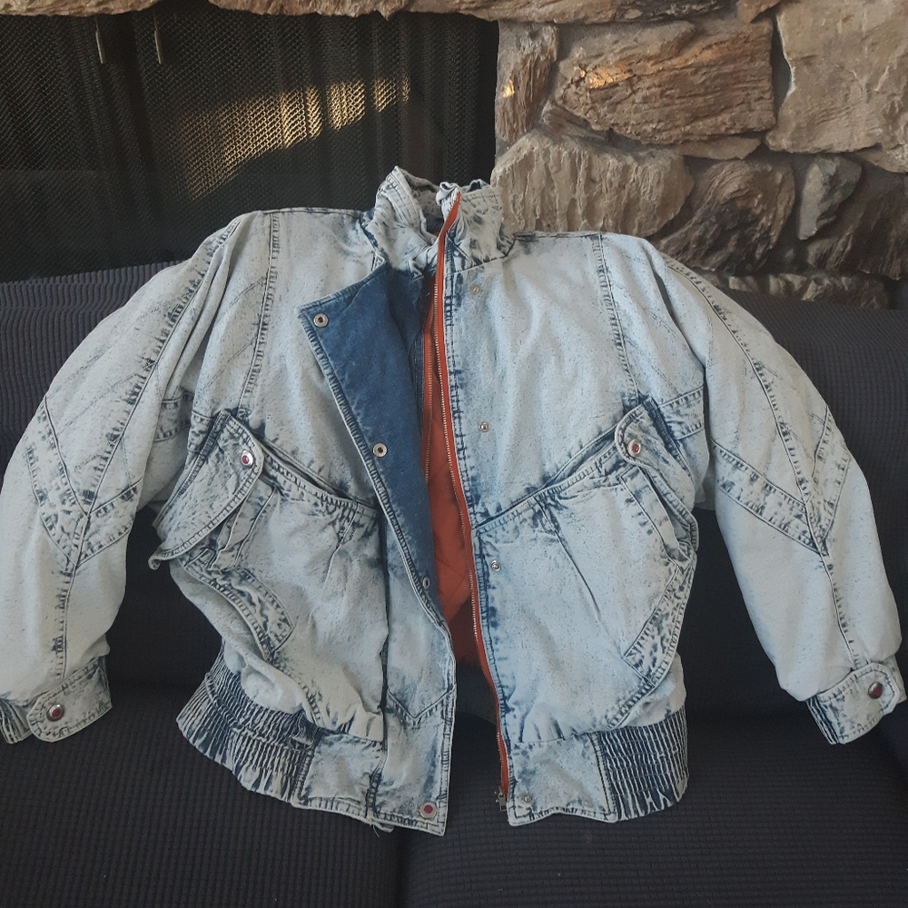 VINTAGE Acid Wash Retro Coat (L)